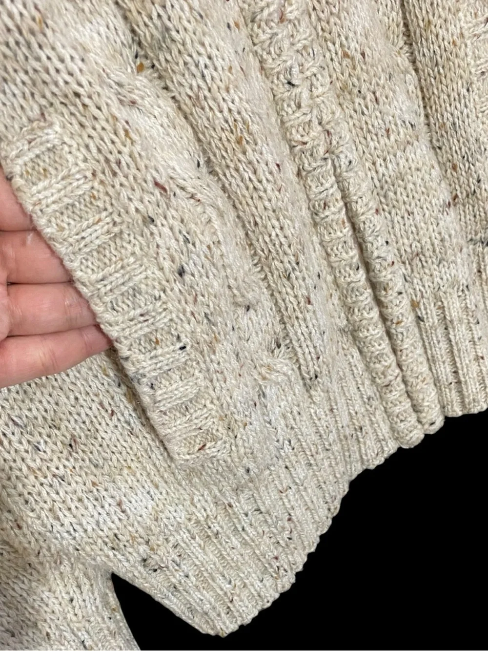 Vintage The Broadway Fisherman Sweater L Full Zip Cable Knit Oatmeal Coastal